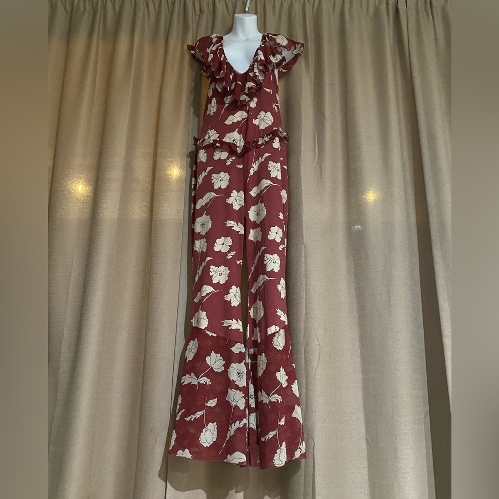 NWOT Free People Austyn Floral Ruffle Flare Leg Jumpsuit - Picture 7 of 14